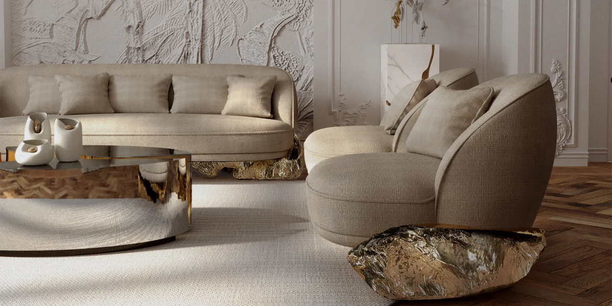 Luxury Bespoke Sofa Furniture with Gold Nugget Base Design-1