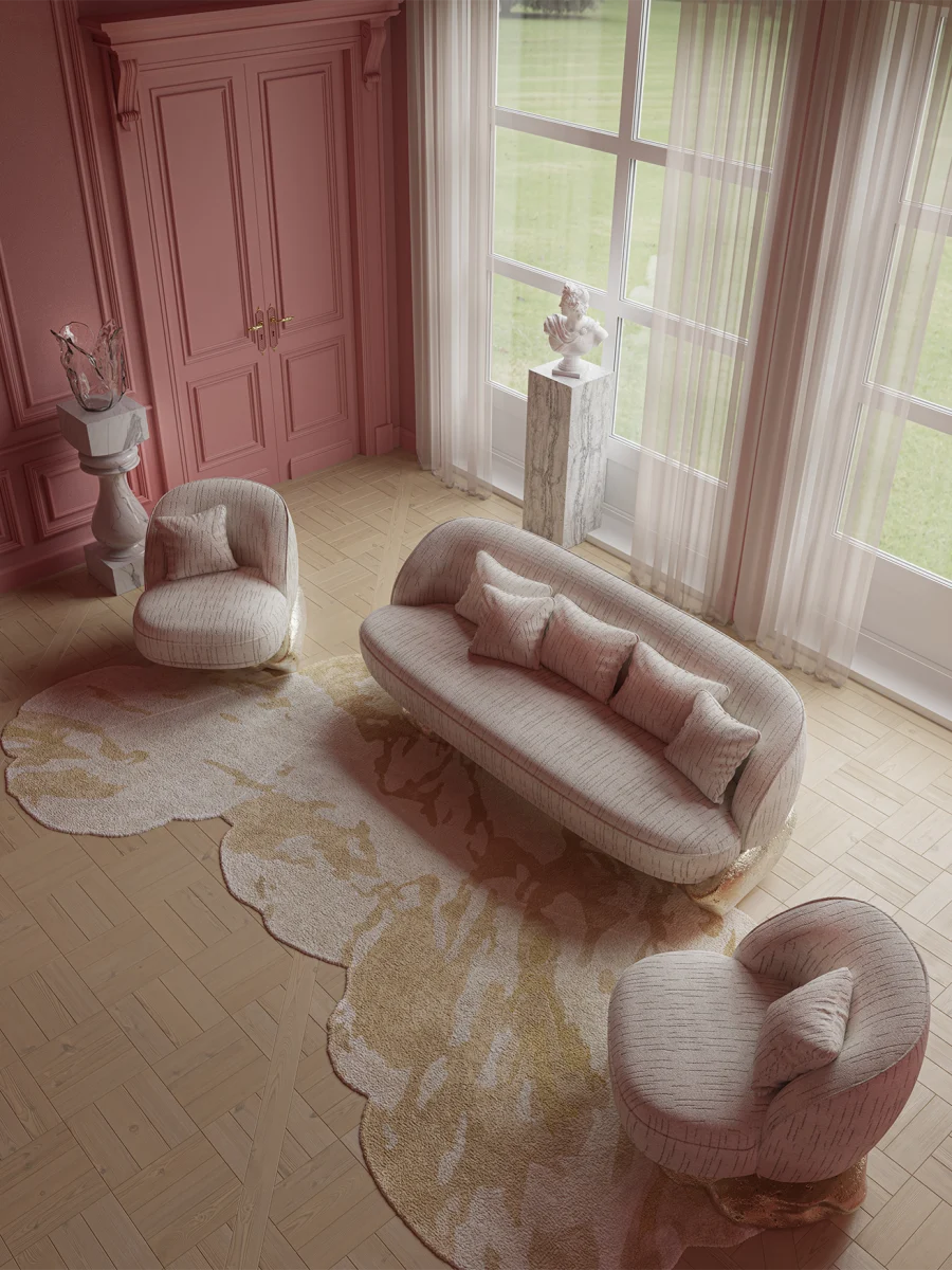 Luxury Bespoke Sofa Furniture with Gold Nugget Base Design-3