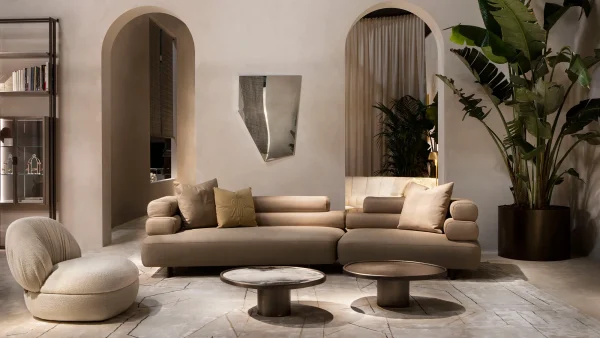 Luxury Custom Curved Sofa, Modern Half-Moon Bouclé Couch-1