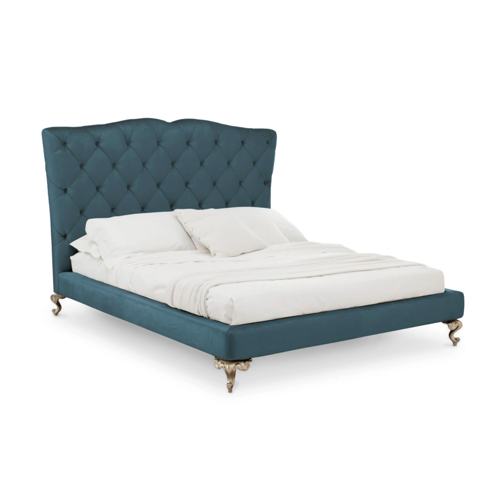 Luxury Custom Made Bed, Chesterfield Velvet Sleigh Design-1