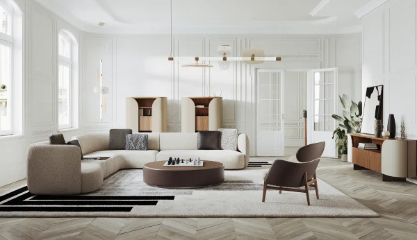 Sofá diván a medida de primera calidad, modular curvado Bouclé seccional-5