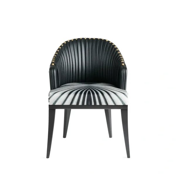 Bespoke Black Modern Dining Chair, Ribbed Upholstery Stud Accents