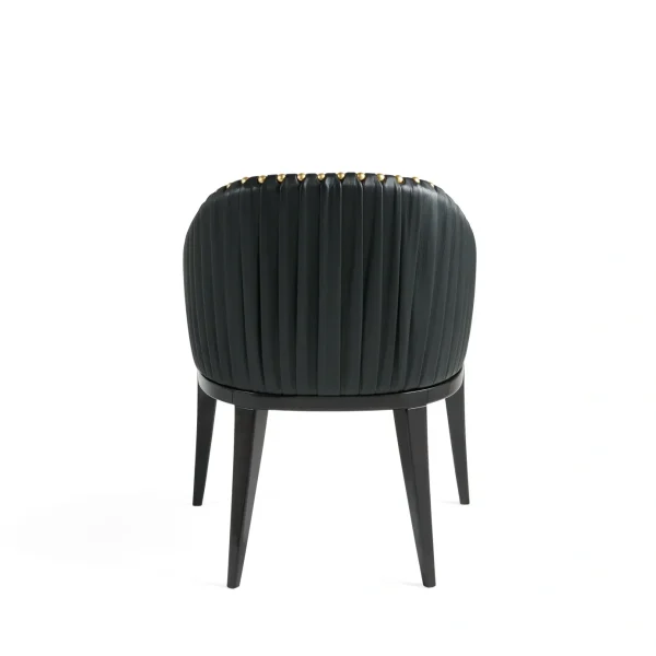 Bespoke Black Modern Dining Chair, Ribbed Upholstery Stud Accents
