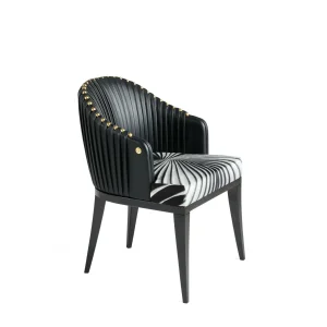Bespoke Black Modern Dining Chair, Ribbed Upholstery Stud Accents
