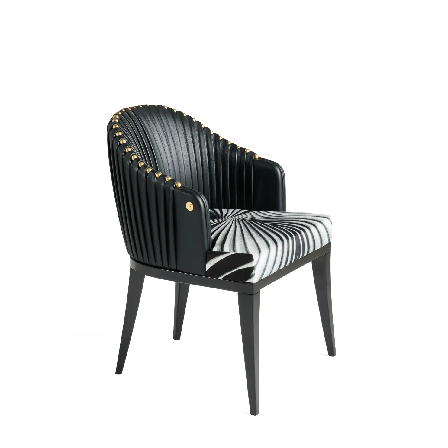 Bespoke Black Modern Dining Chair, Ribbed Upholstery Stud Accents
