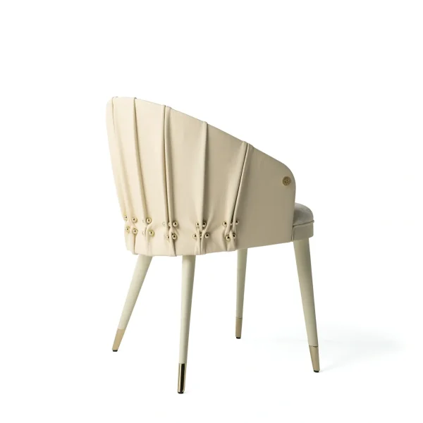 Bespoke Curved Dining Chair, Plush Upholstery & Gold Accents