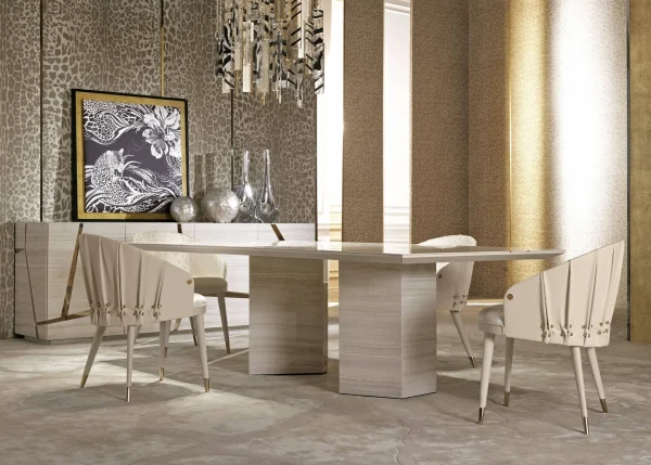 Bespoke Curved Dining Chair, Plush Upholstery & Gold Accents