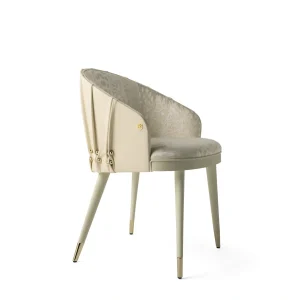 Bespoke Curved Dining Chair, Plush Upholstery & Gold Accents