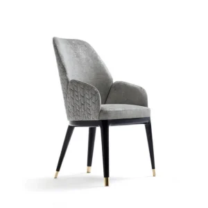 Bespoke Gray Dining Chairs, Quilted with Gold-Tipped Legs