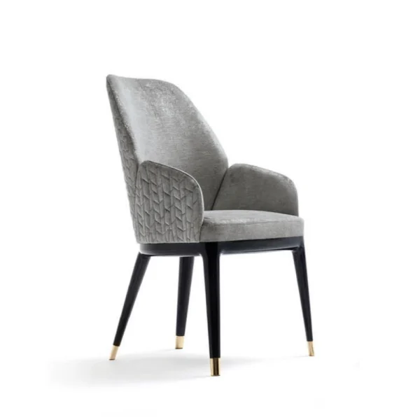 Bespoke Gray Dining Chairs, Quilted with Gold-Tipped Legs