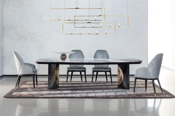 Bespoke Gray Dining Chairs, Quilted with Gold-Tipped Legs