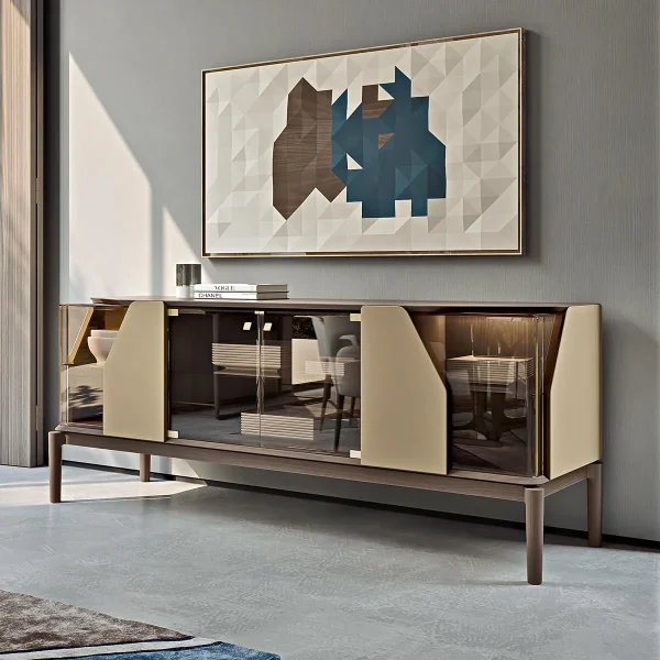 Bespoke Luxury Sideboard with Metal Legs & Glass Front