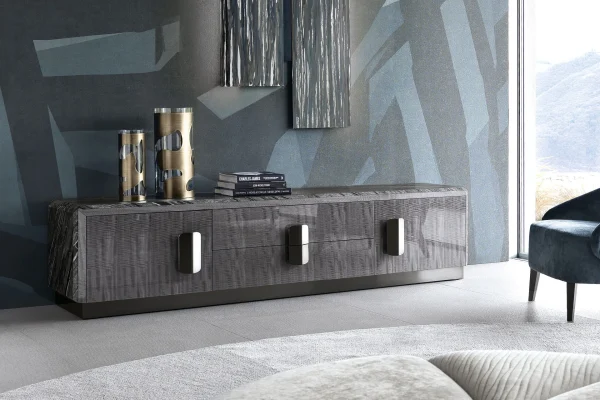 Bespoke Luxury TV Console, High-Gloss Grain & Sculptural Art-2