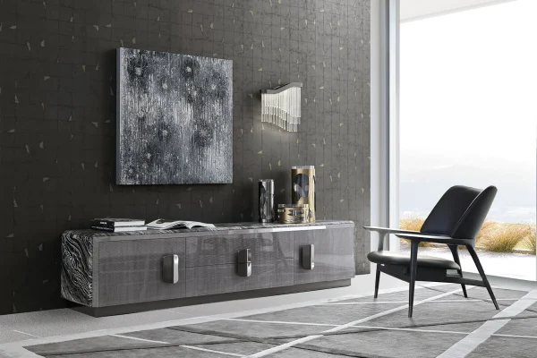 Bespoke Luxury TV Console, High-Gloss Grain & Sculptural Art-3