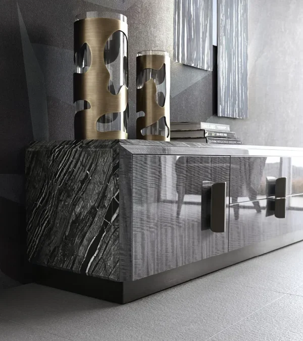 Bespoke Luxury TV Console, High-Gloss Grain & Sculptural Art-5