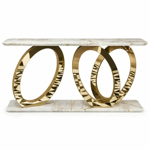 Bespoke Modern Metal Console Table with Triple Ring Base