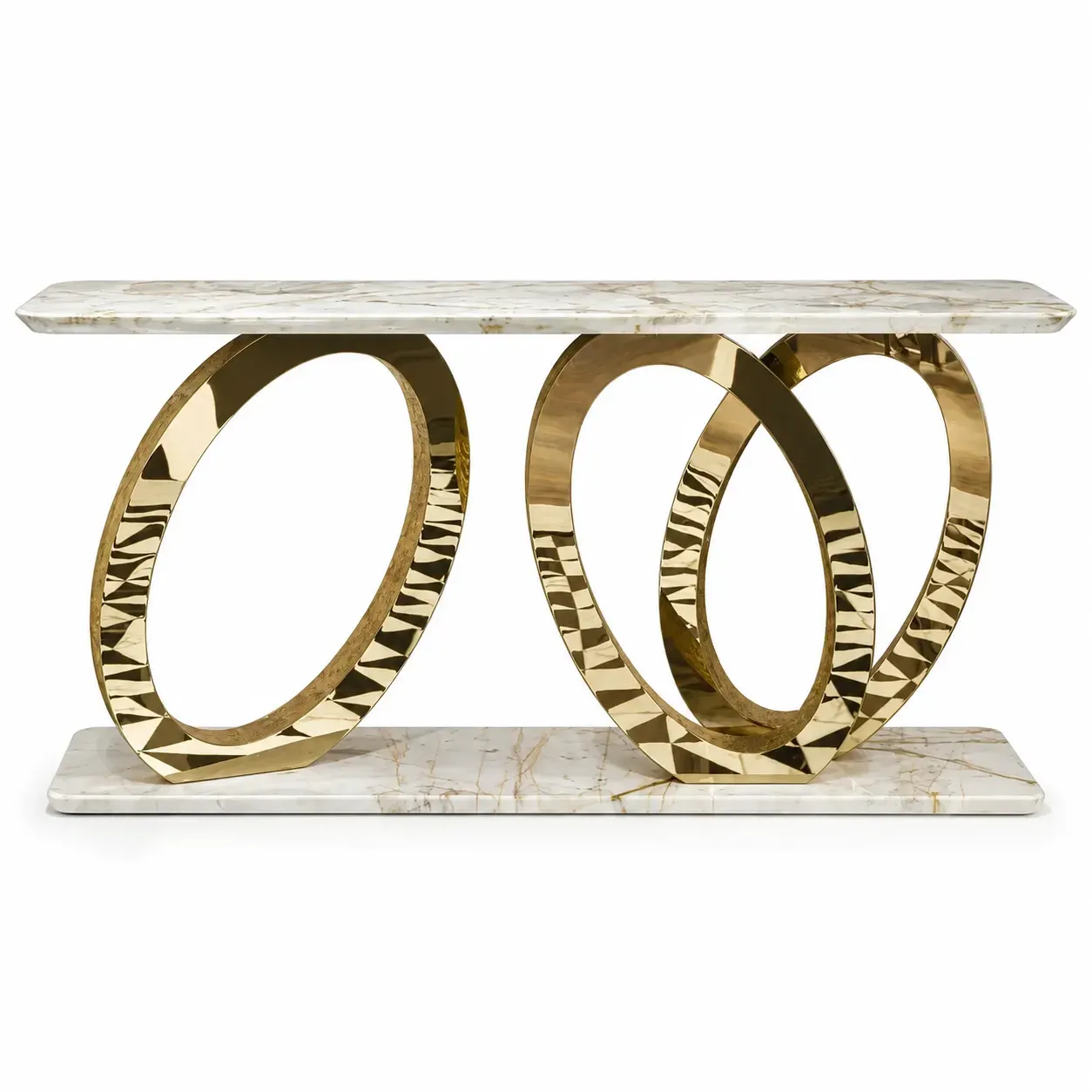 Bespoke Modern Metal Console Table with Triple Ring Base