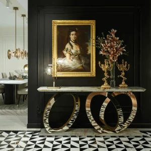 Bespoke Modern Metal Console Table with Triple Ring Base