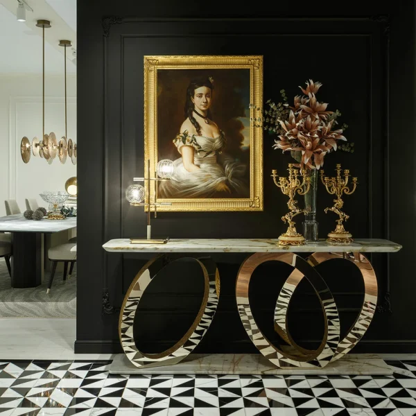 Bespoke Modern Metal Console Table with Triple Ring Base