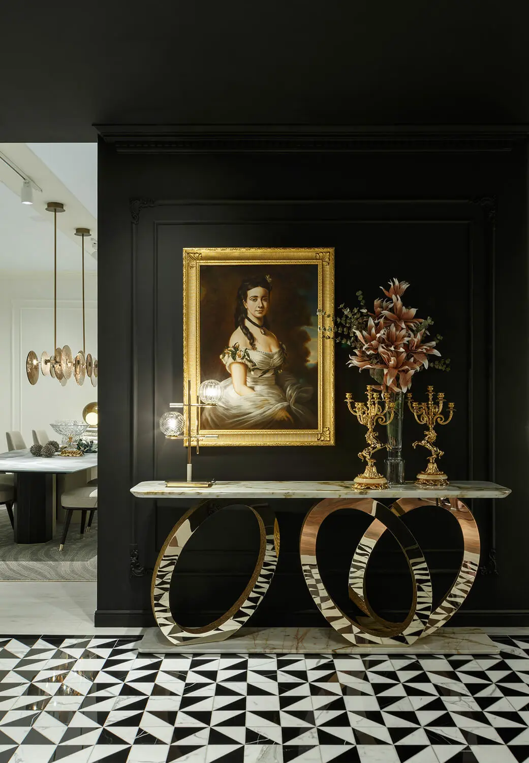 Bespoke Modern Metal Console Table with Triple Ring Base