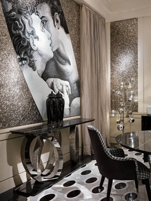 Bespoke Modern Metal Console Table with Triple Ring Base