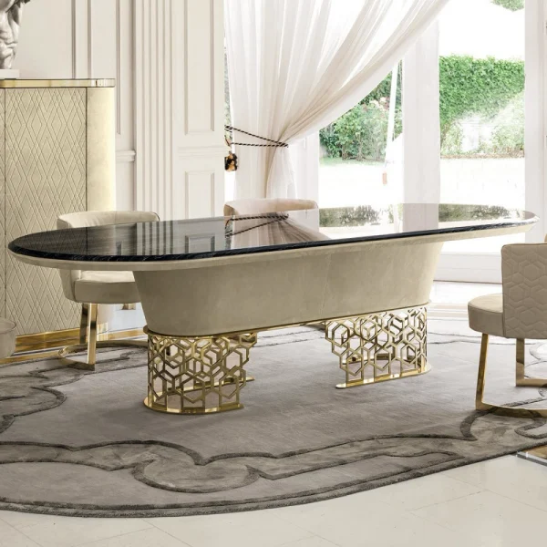 Bespoke Oval Dining Table, Openwork Column Base & Wood Top