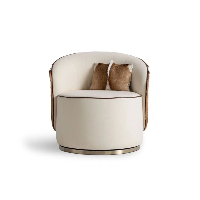 Bespoke Round Swivel Armchair, Comfy Boucle Barrel Chair