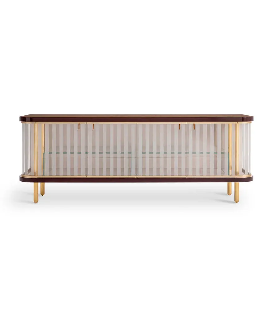 Bespoke TV Console with Glass Cabinet, Fluted Elegance-1