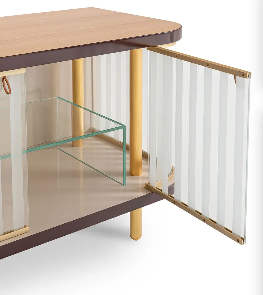 Bespoke TV Console with Glass Cabinet, Fluted Elegance-2