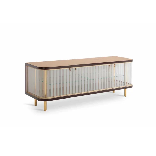 Bespoke TV Console with Glass Cabinet, Fluted Elegance-3
