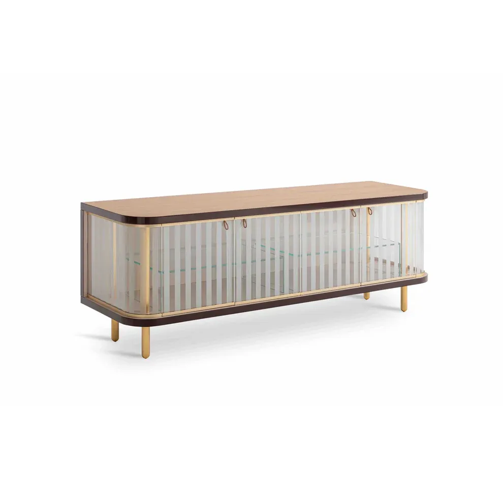 Bespoke TV Console with Glass Cabinet, Fluted Elegance-3