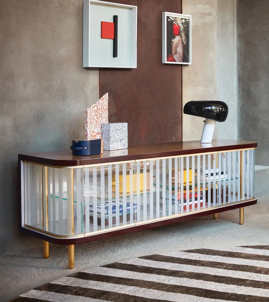 Bespoke TV Console with Glass Cabinet, Fluted Elegance-4