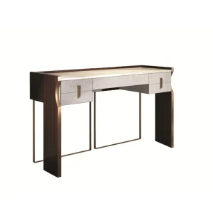 Bespoke Vanity Table, Elegant Curved Wood with Marble Top-1