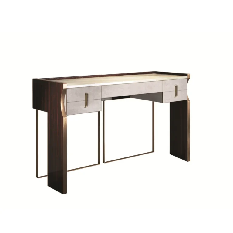 Bespoke Vanity Table, Elegant Curved Wood with Marble Top-1