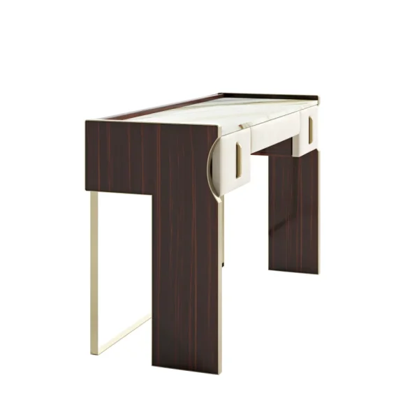 Bespoke Vanity Table, Elegant Curved Wood with Marble Top-3