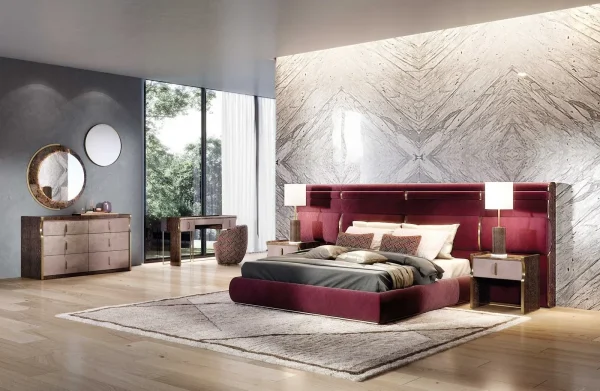 Bespoke Vanity Table, Elegant Curved Wood with Marble Top-4