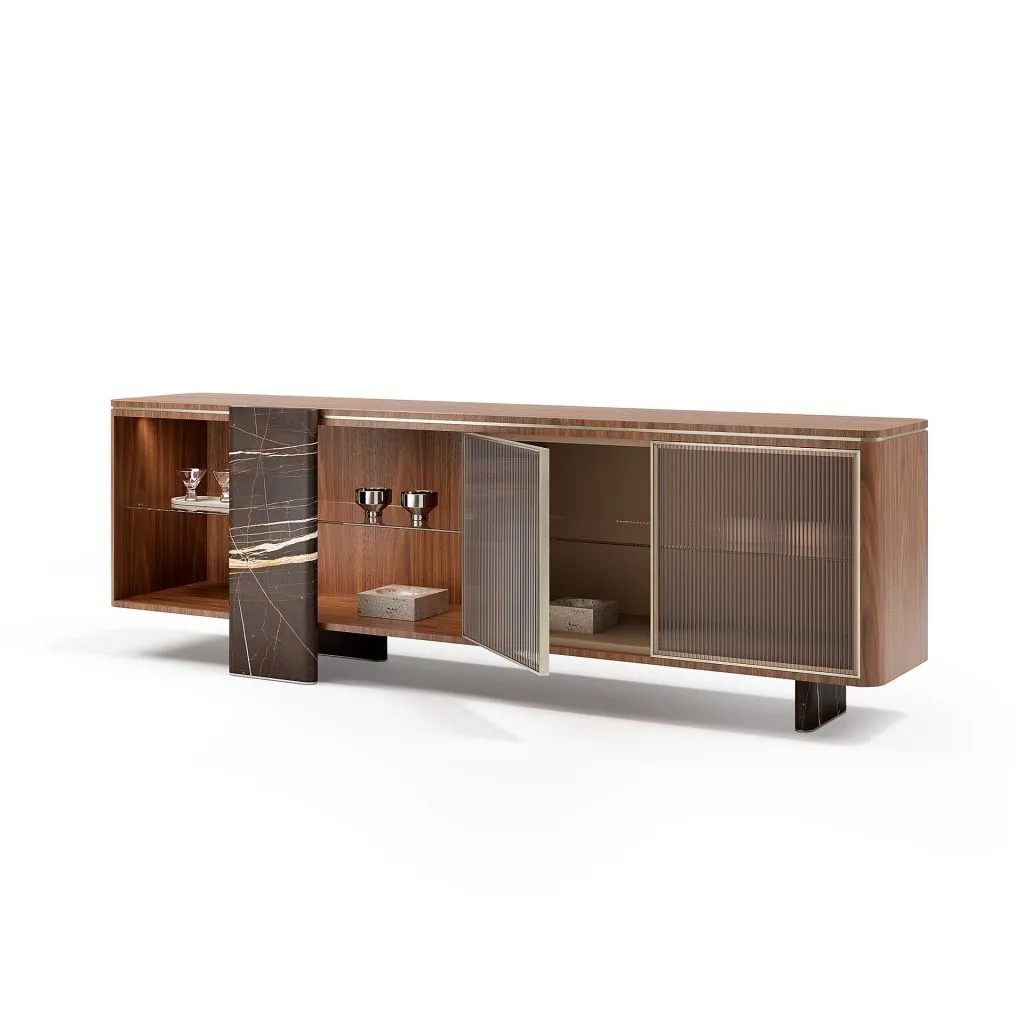 Contemporary Sideboard Buffet, Bespoke Linear Fluted Cabinet-1