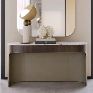 Custom Entry Table, Modern Minimalist Arc Marble Top Console-1