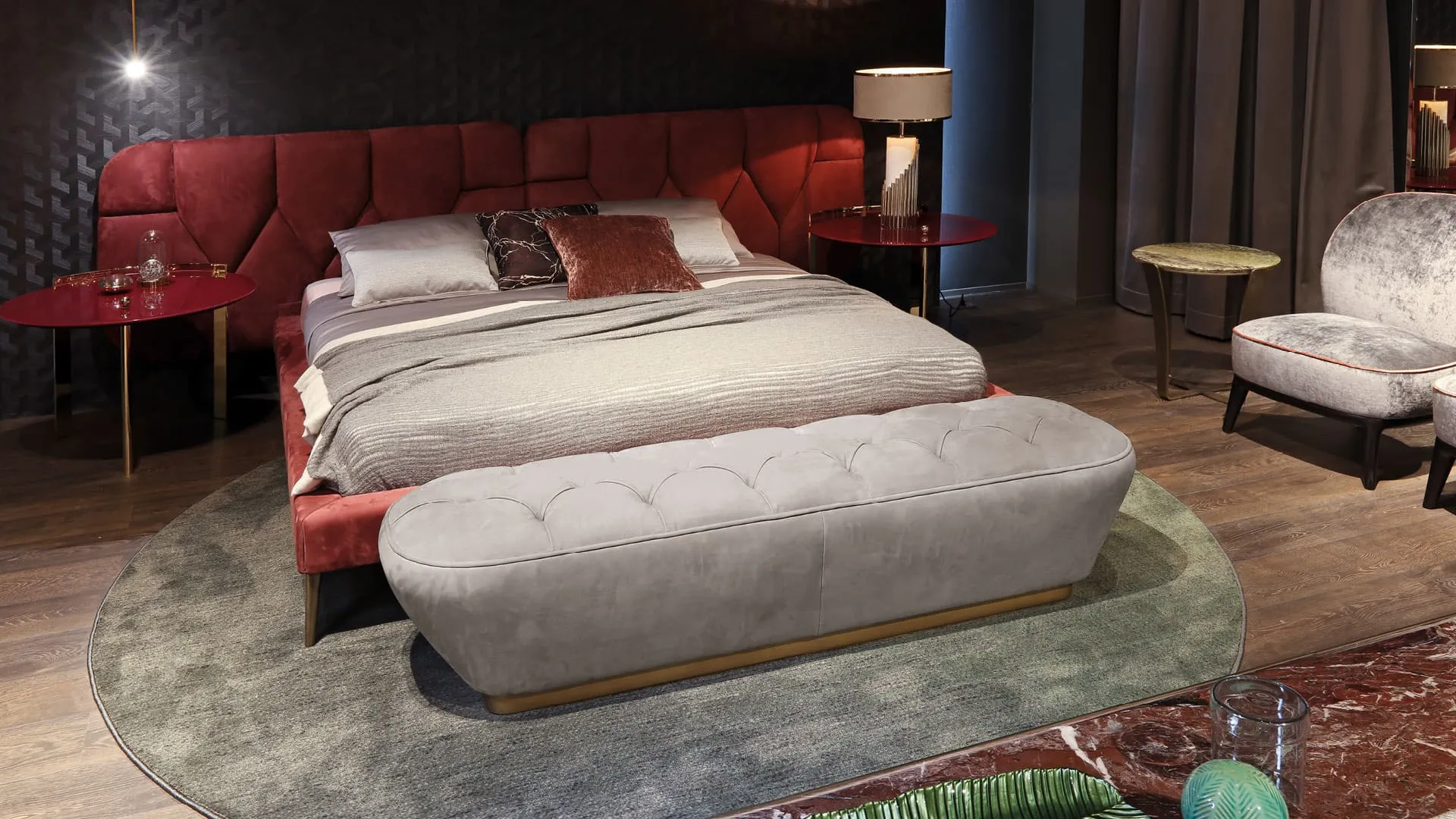 Custom Upholstered Bench, Luxury Tufted with Plinth Base