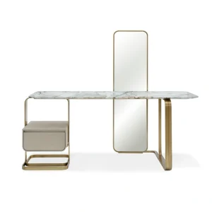 Coiffeuse avec grand miroir, pieds de table flottants