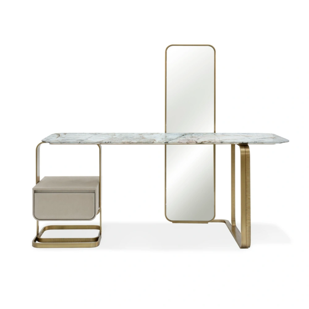 Dressing Table with Tall Mirror, Floating-Effect Table Legs