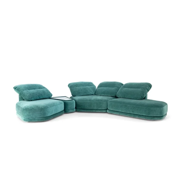 Elegant Bespoke Curved Velvet Sofa with Marble Side Table-1