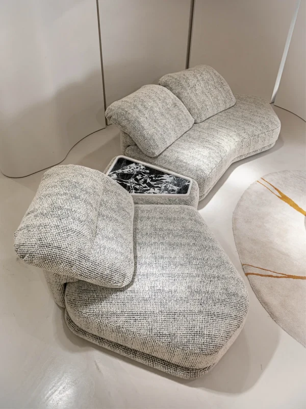 Elegant Bespoke Curved Velvet Sofa with Marble Side Table-4