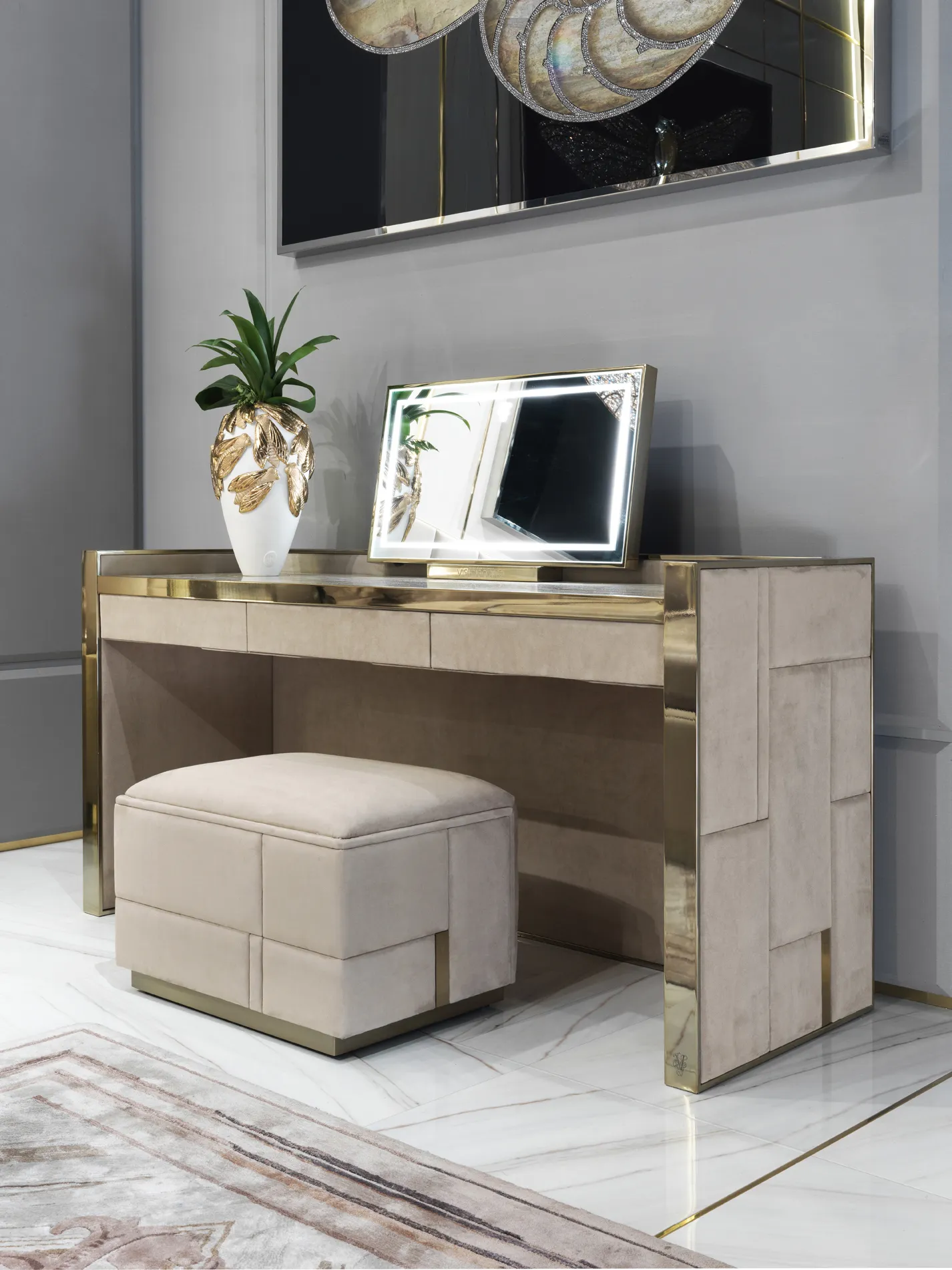 Luxurious Dressing Table, Bespoke Geometric Stone Vanity Set-3
