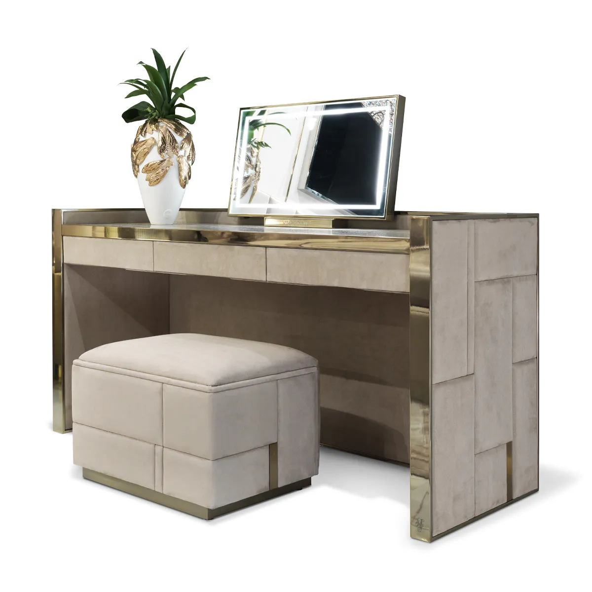 Luxurious Dressing Table, Bespoke Geometric Stone Vanity Set-6