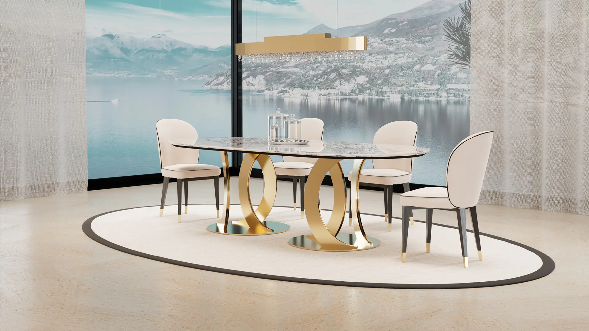 Marble Top Dining Table, Faux Marble Veneer, Intricate Base