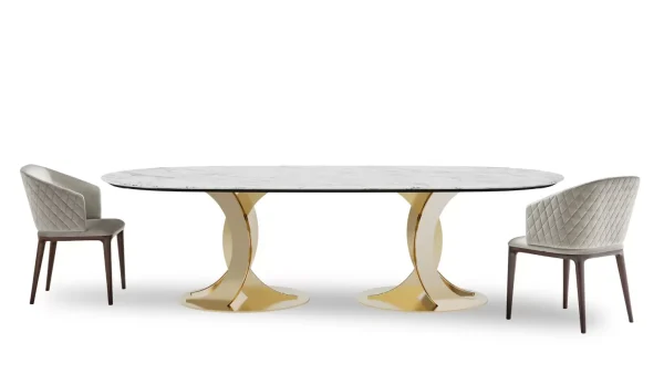 Marble Top Dining Table, Faux Marble Veneer, Intricate Base
