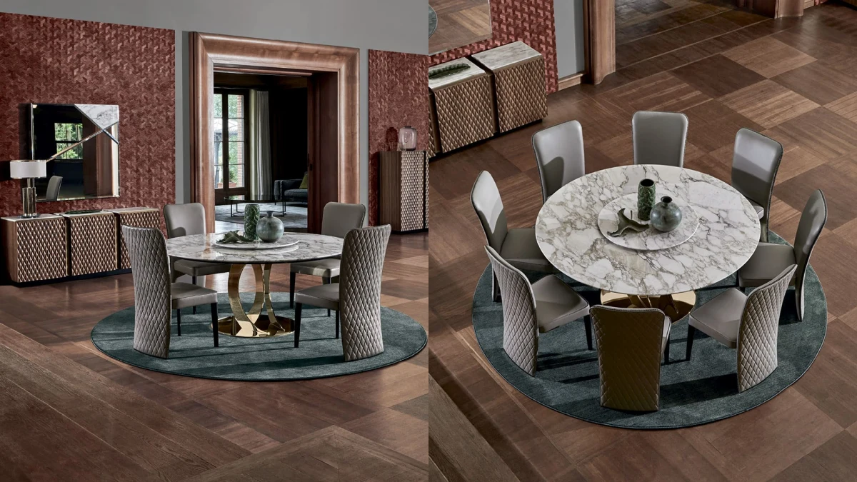 Marble Top Dining Table, Faux Marble Veneer, Intricate Base