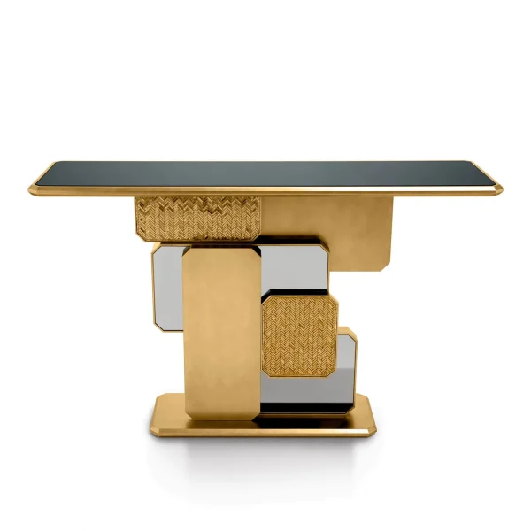 Modern Console Table, Bespoke Sculptural Interlocking Art