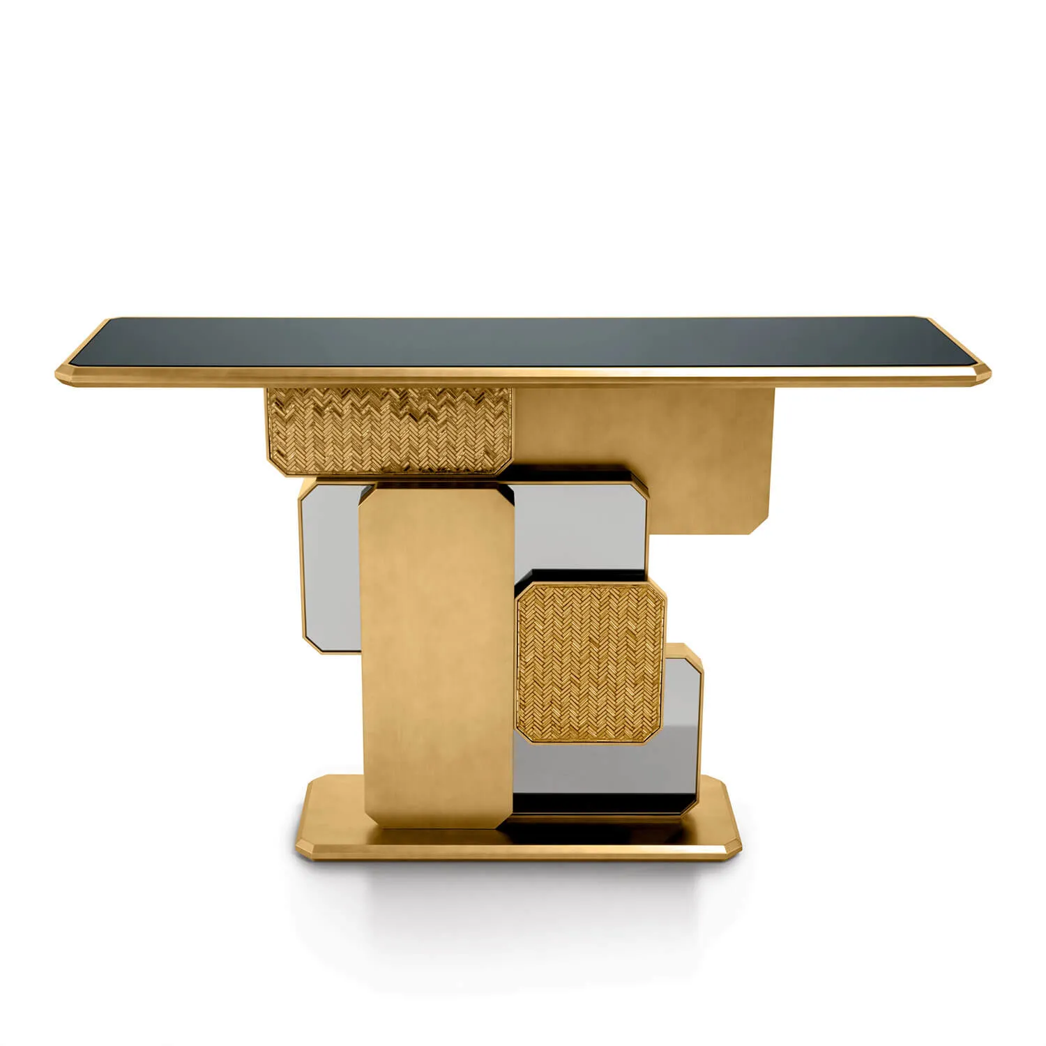 Modern Console Table, Bespoke Sculptural Interlocking Art